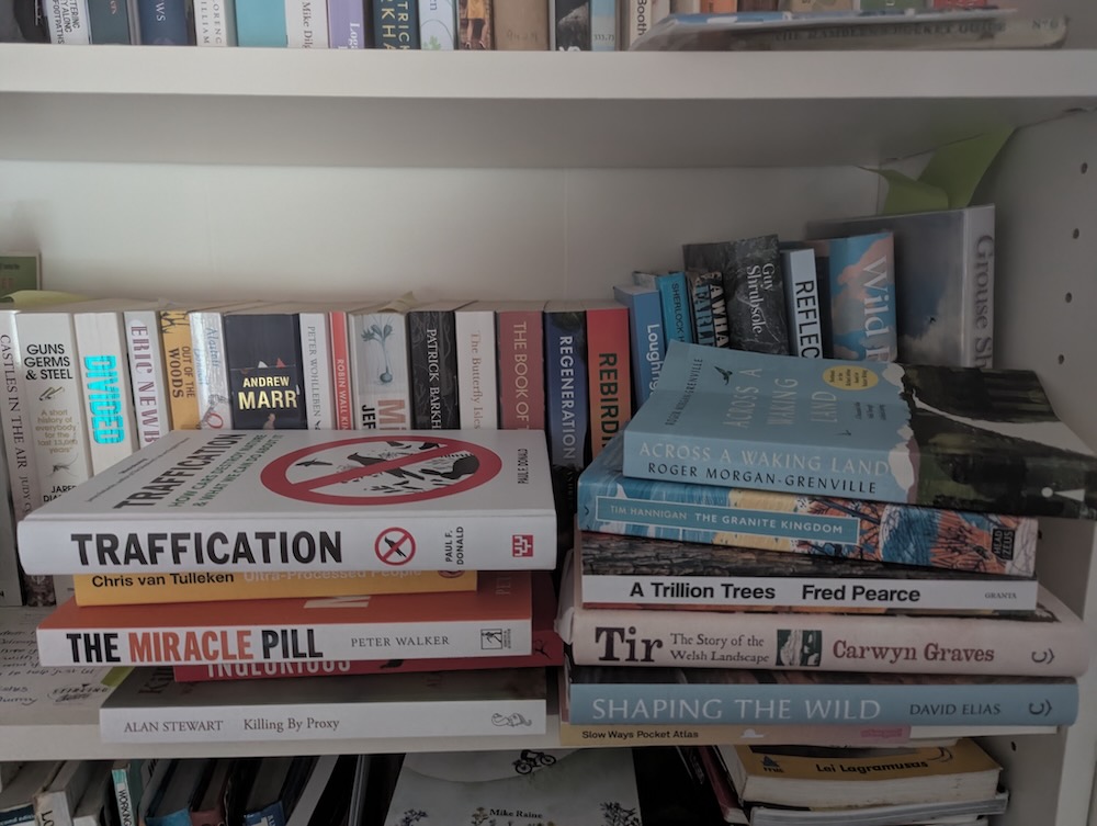 Bookshelf containing stacks of paperback books - wider reading on a range of subjects
